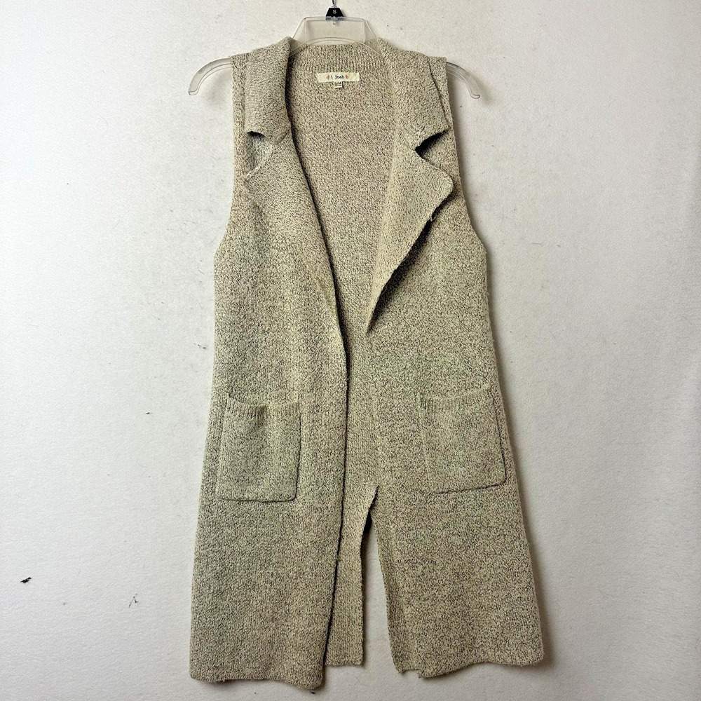i joah Womens Knit Vest‎ Cardigan Oatmeal Marl Mohair Blend Longline Pockets S/M